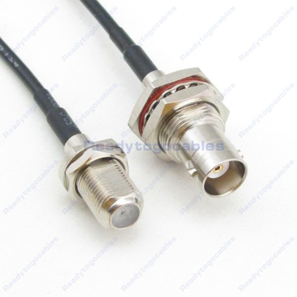 F Female To BNC Female Bulkhead Waterproof With Nut Washer RG174 Cable