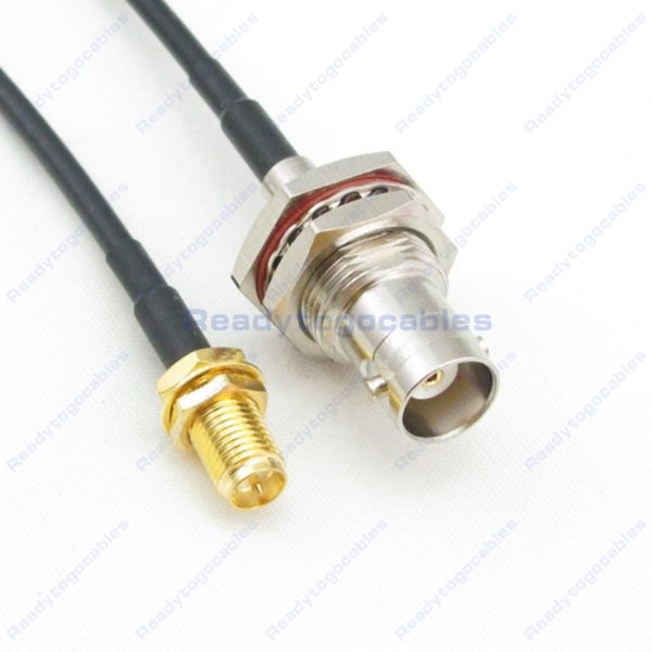 RP SMA Female To BNC Female Bulkhead Waterproof With Nut Washer RG174 Cable